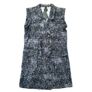 NEW Dress Jacket Sleeveless Abstract Button Front Notch Collar Cotton Black S